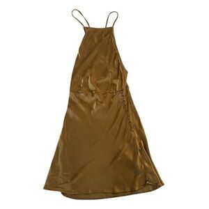 Dress Forum Los Angeles Satin Halter Side Button Mini Dress, Gold, Size M